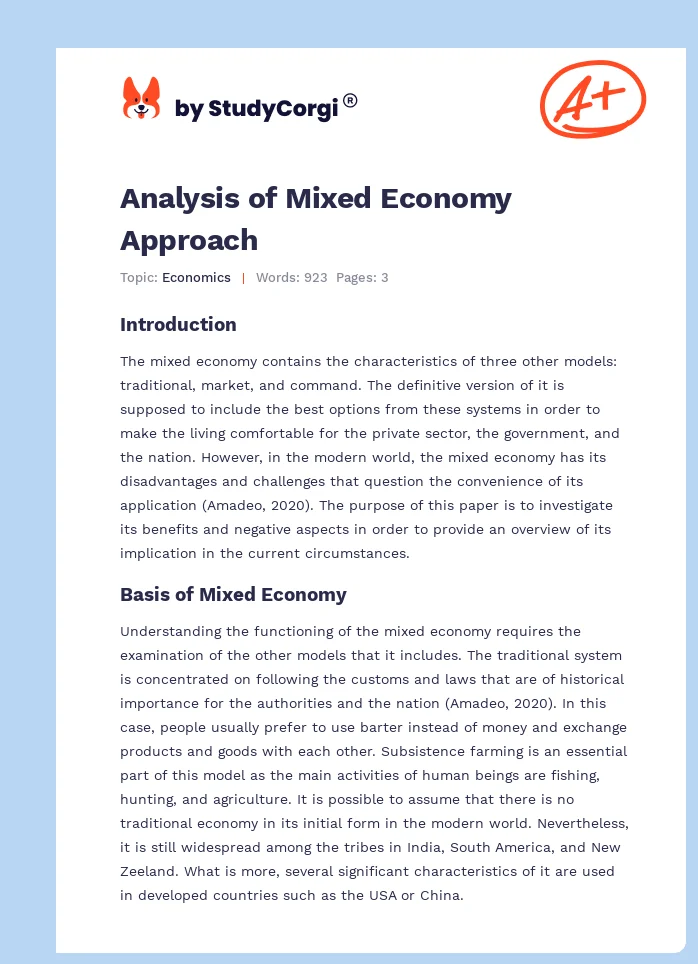 Analysis of Mixed Economy Approach. Page 1