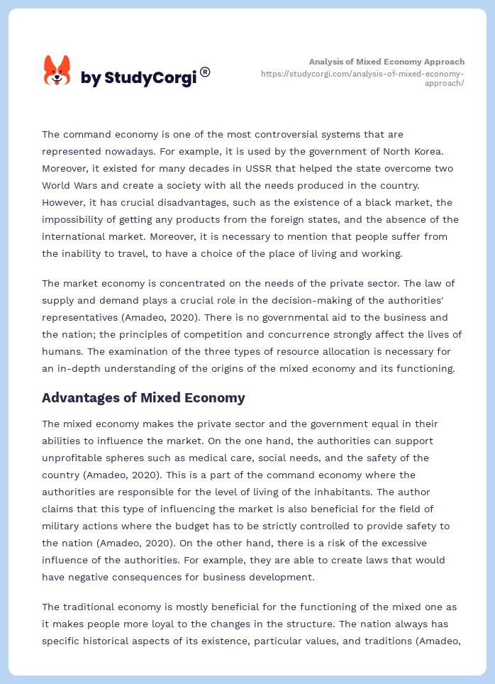 Analysis of Mixed Economy Approach. Page 2