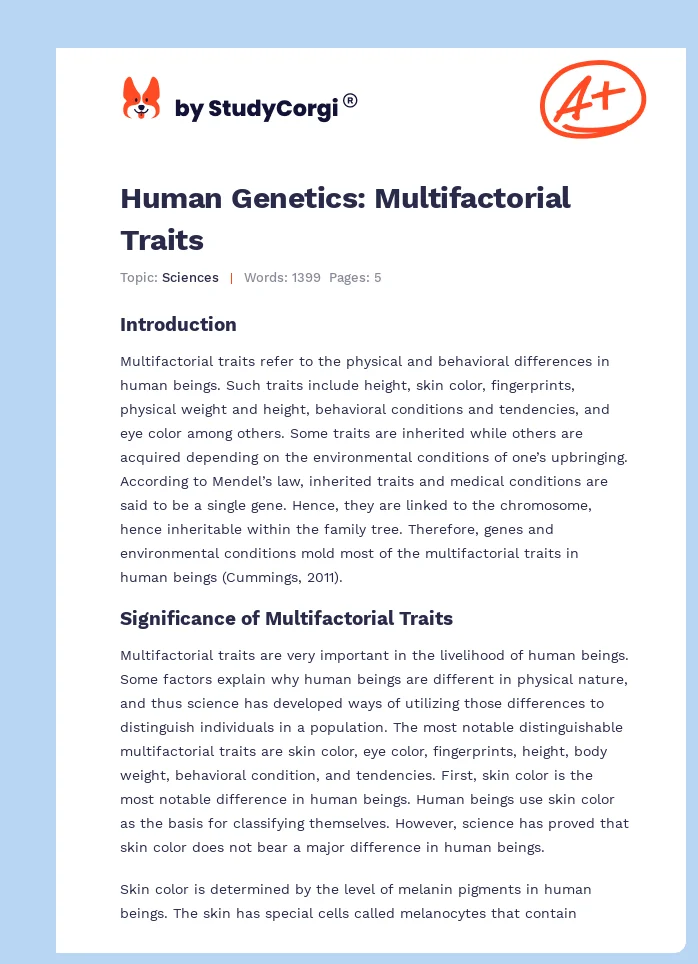 Human Genetics: Multifactorial Traits. Page 1