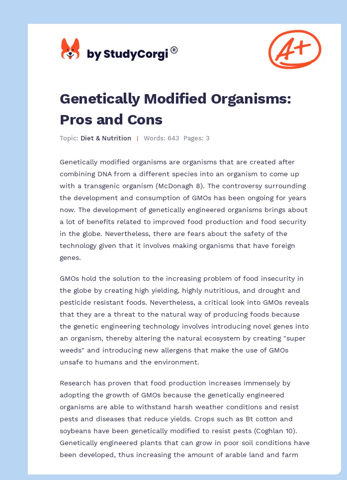 Genetically Modified Organisms: Pros and Cons. Page 1