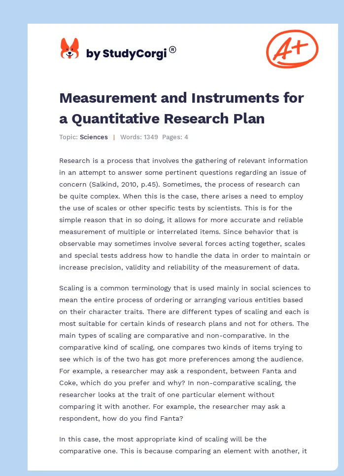 Measurement and Instruments for a Quantitative Research Plan. Page 1
