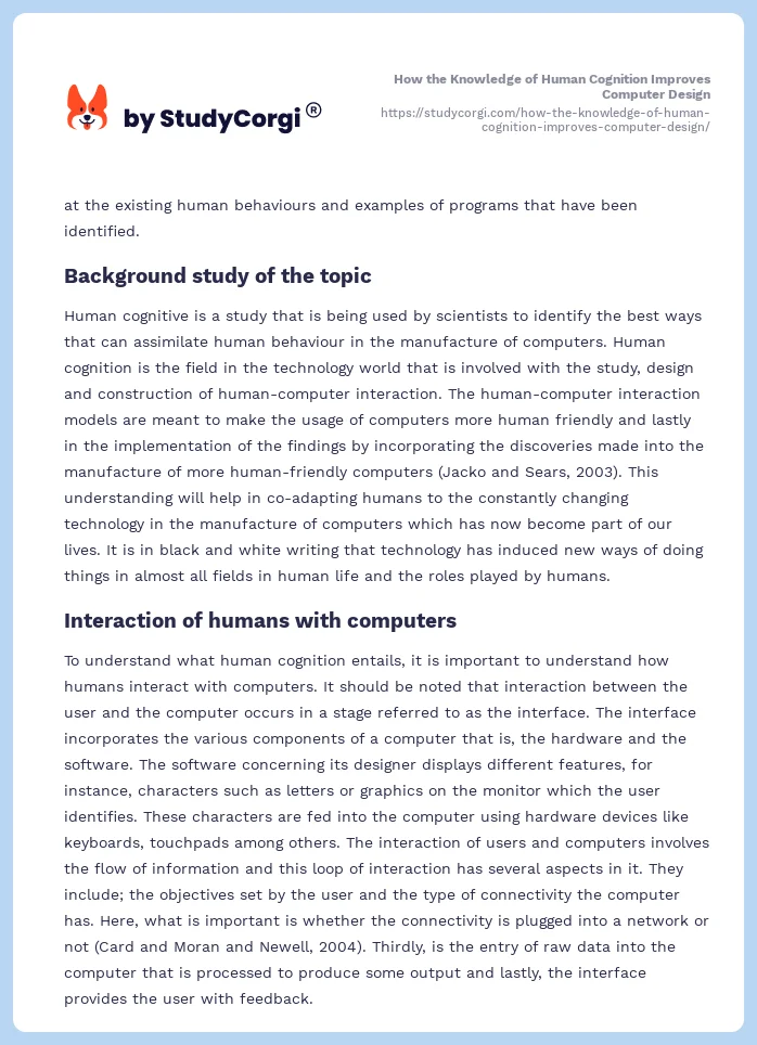 How the Knowledge of Human Cognition Improves Computer Design. Page 2