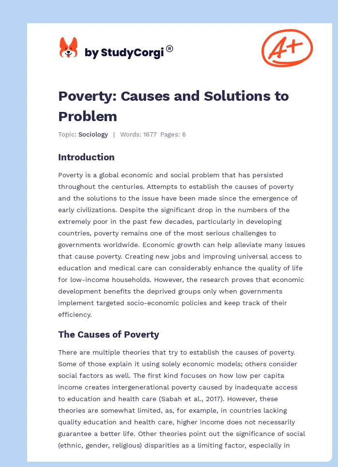 Poverty: Causes and Solutions to Problem. Page 1