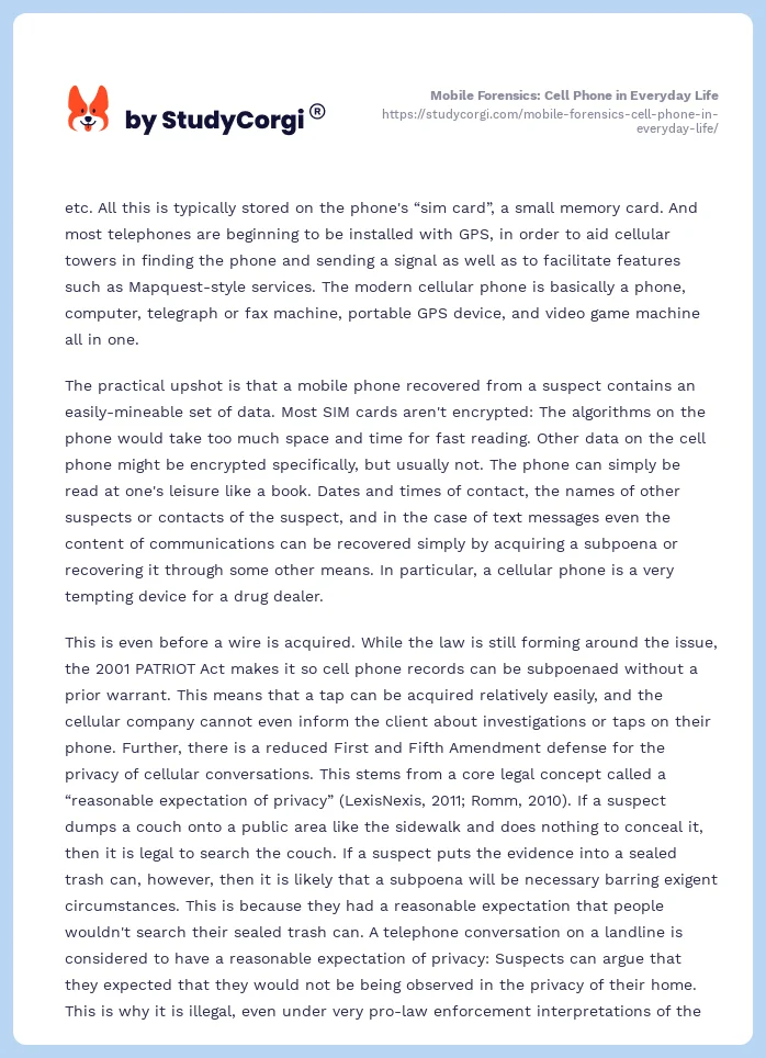 Mobile Forensics: Cell Phone in Everyday Life. Page 2