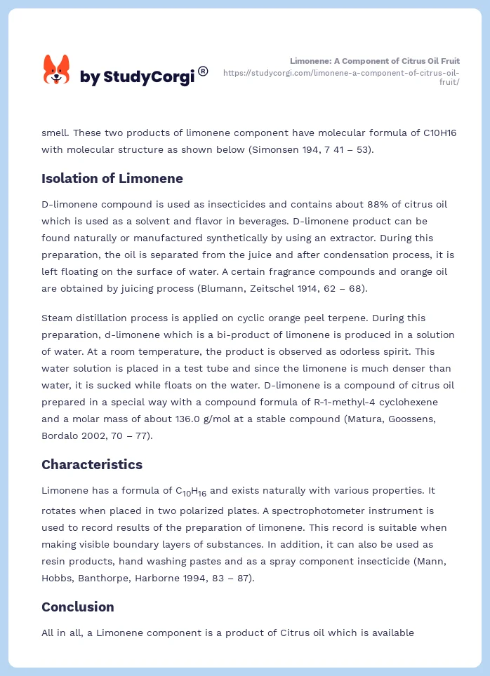 Limonene: A Component of Citrus Oil Fruit. Page 2