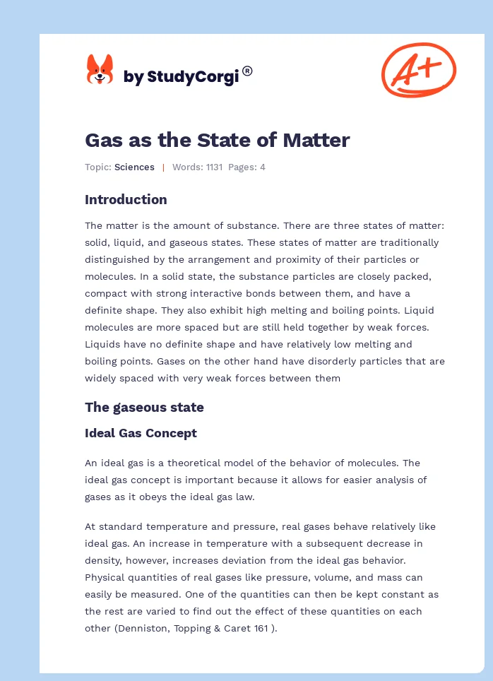 Gas as the State of Matter. Page 1