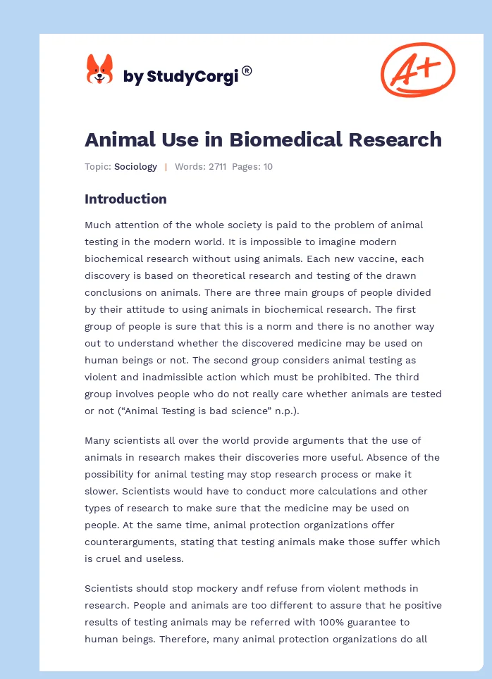 Animal Use in Biomedical Research. Page 1