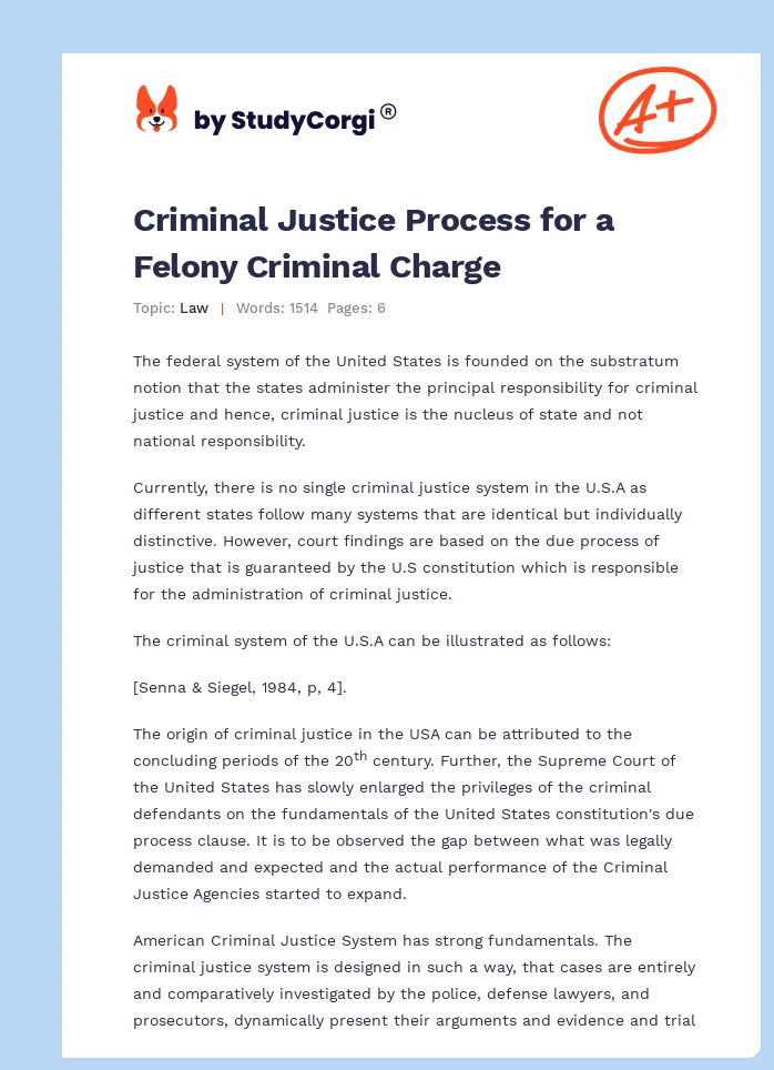 Criminal Justice Process for a Felony Criminal Charge. Page 1
