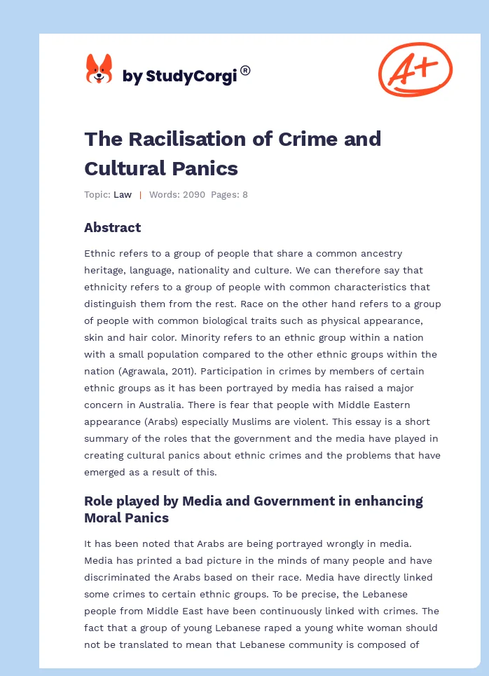 The Racilisation of Crime and Cultural Panics. Page 1