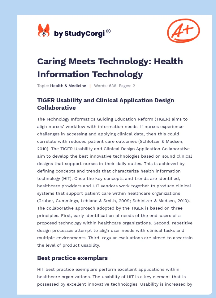 Caring Meets Technology: Health Information Technology. Page 1