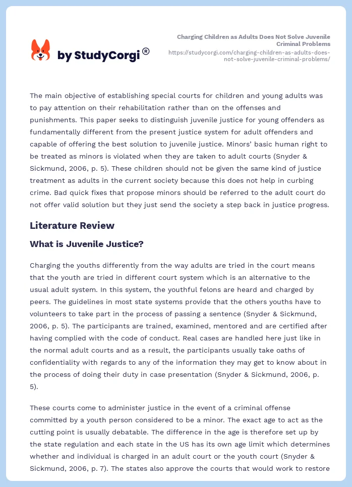 Charging Children as Adults Does Not Solve Juvenile Criminal Problems. Page 2