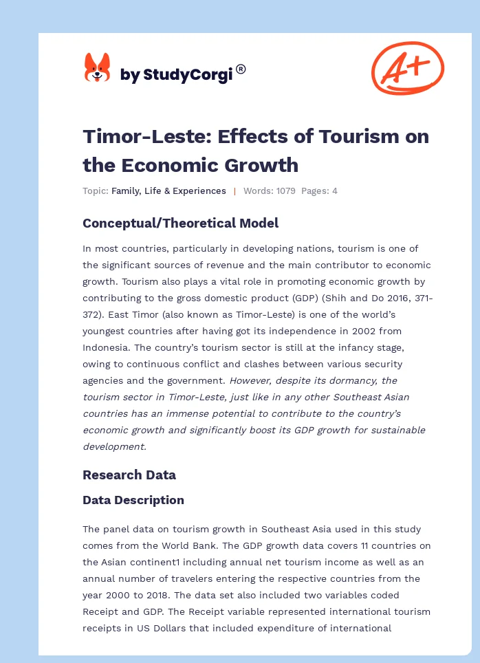 Timor-Leste: Effects of Tourism on the Economic Growth. Page 1