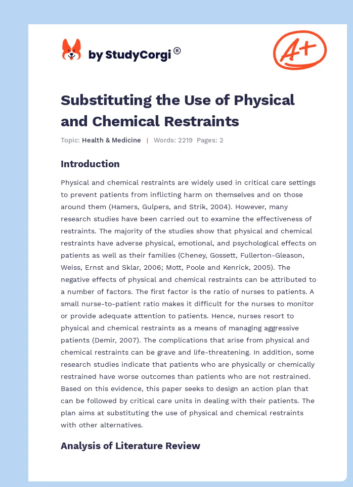 Substituting the Use of Physical and Chemical Restraints. Page 1