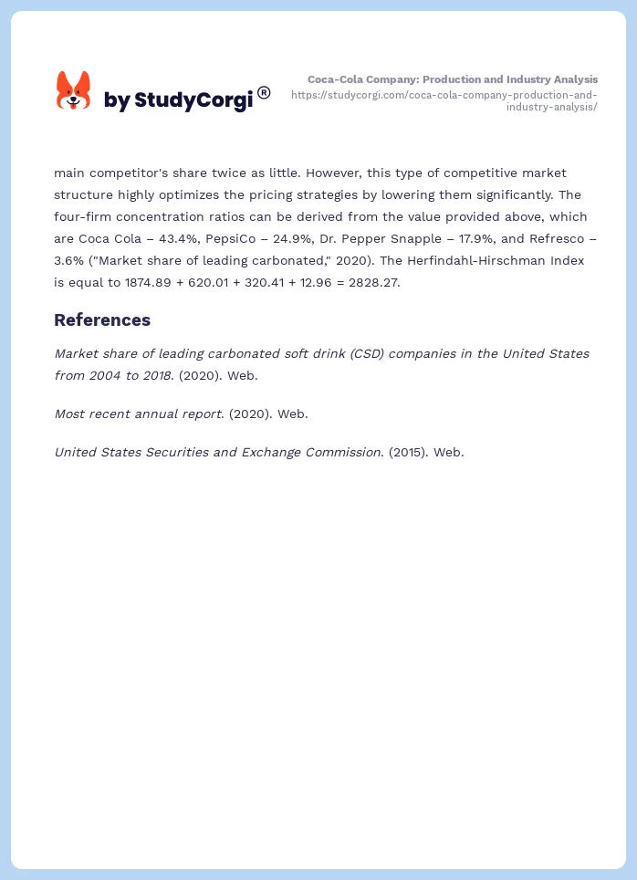Coca-Cola Company: Production and Industry Analysis. Page 2