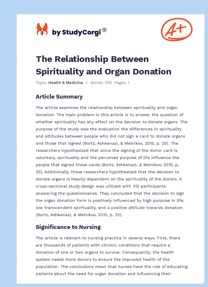 The Relationship Between Spirituality and Organ Donation. Page 1