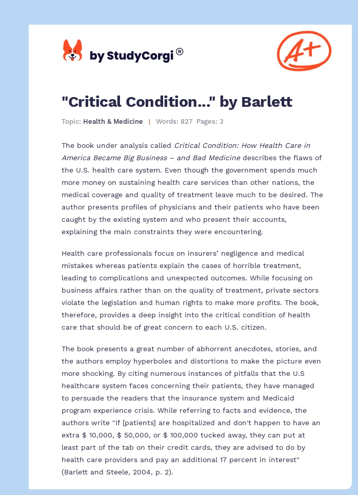 "Critical Condition..." by Barlett. Page 1