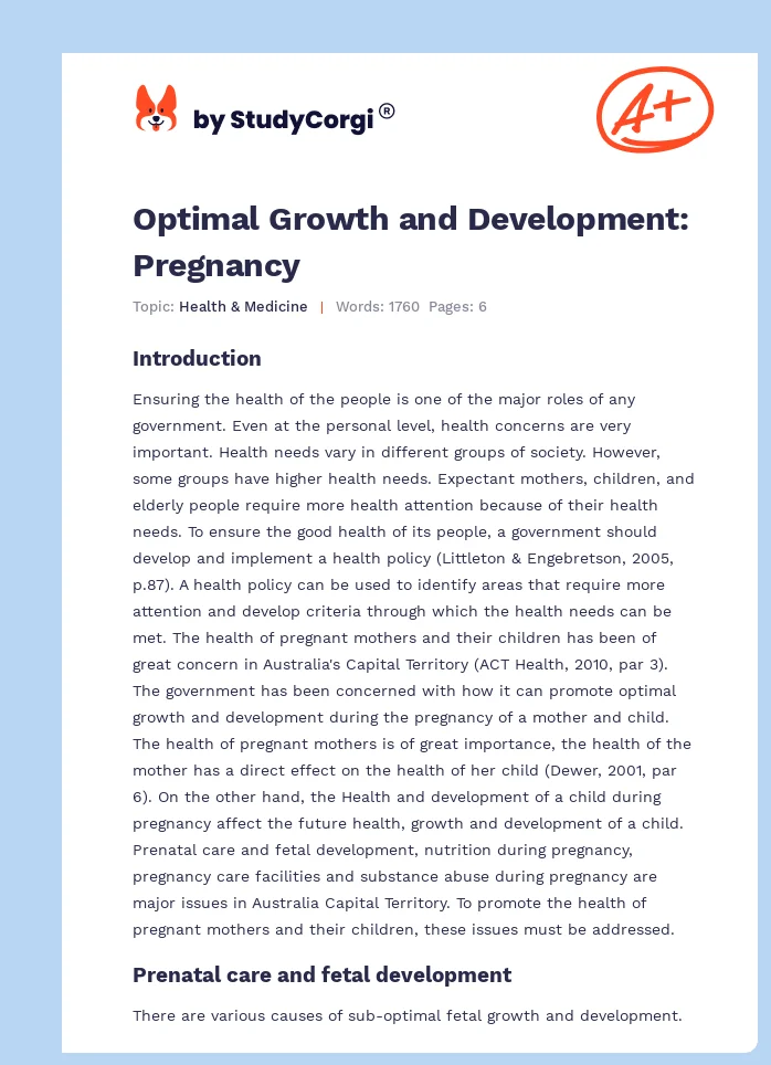 Optimal Growth and Development: Pregnancy. Page 1