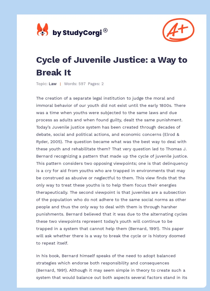 Cycle of Juvenile Justice: a Way to Break It. Page 1