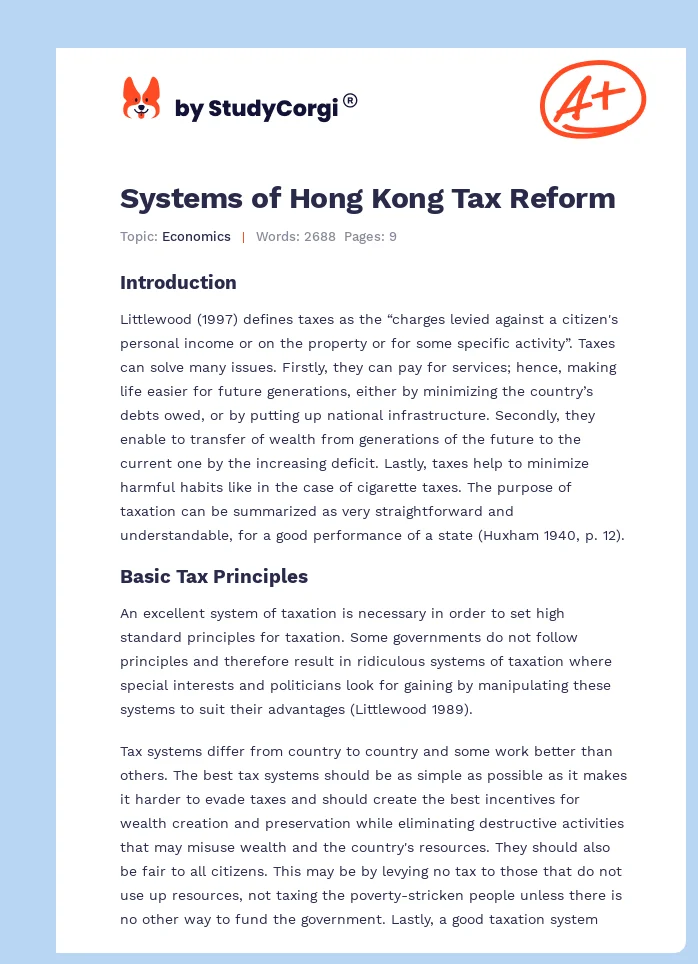 Systems of Hong Kong Tax Reform. Page 1