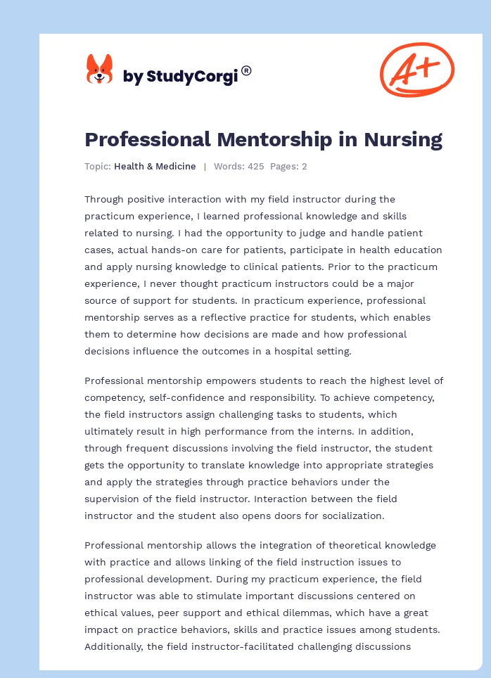 Professional Mentorship in Nursing. Page 1