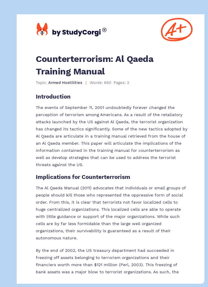 Counterterrorism: Al Qaeda Training Manual. Page 1