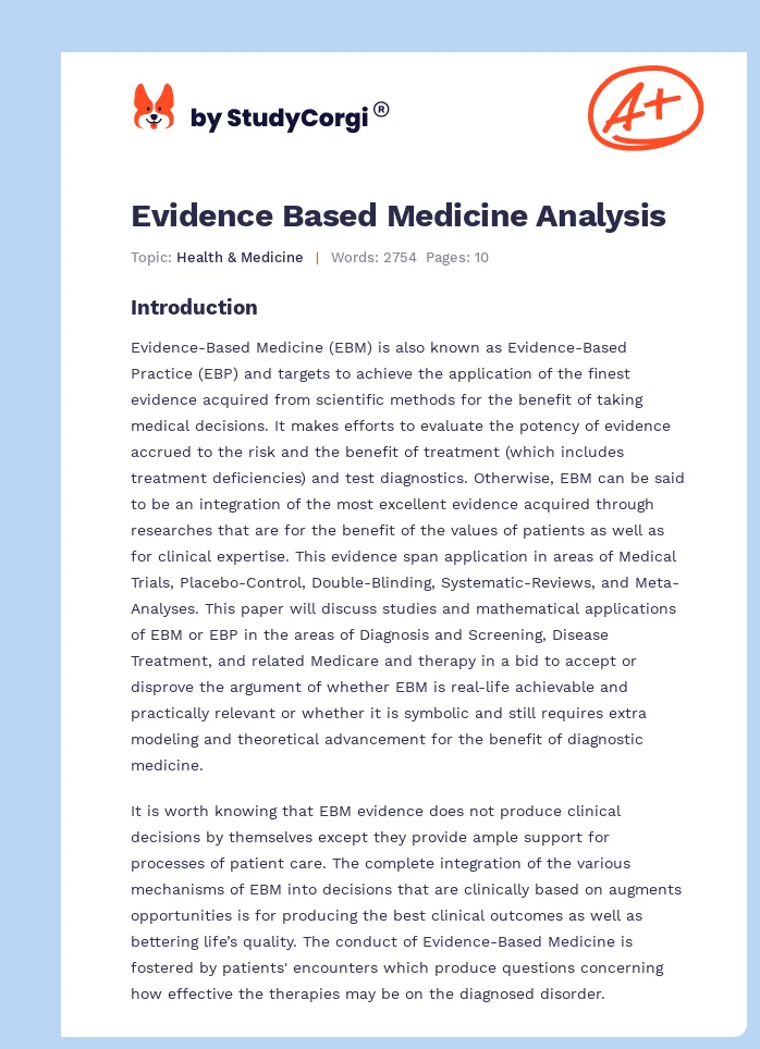 Evidence Based Medicine Analysis. Page 1