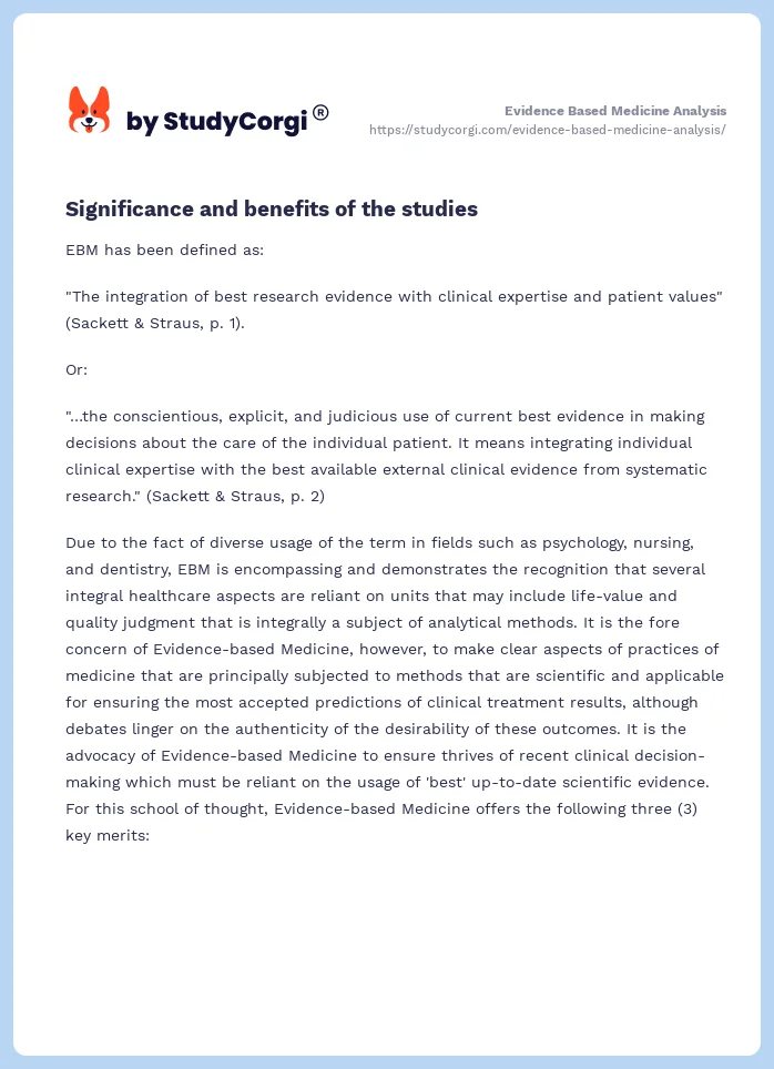 Evidence Based Medicine Analysis. Page 2