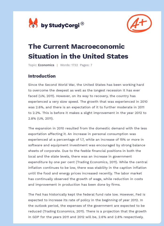 The Current Macroeconomic Situation in the United States. Page 1