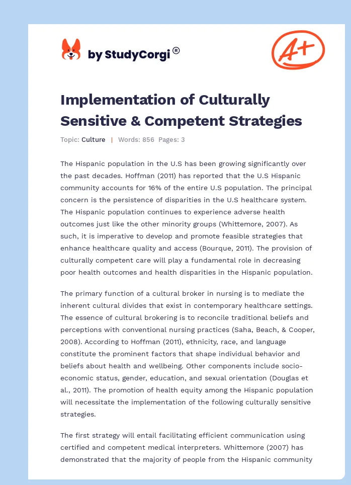 Implementation of Culturally Sensitive & Competent Strategies. Page 1