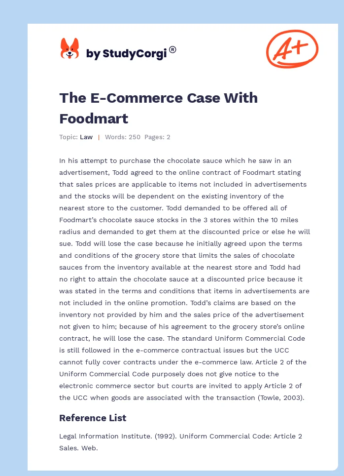 The E-Commerce Case With Foodmart. Page 1