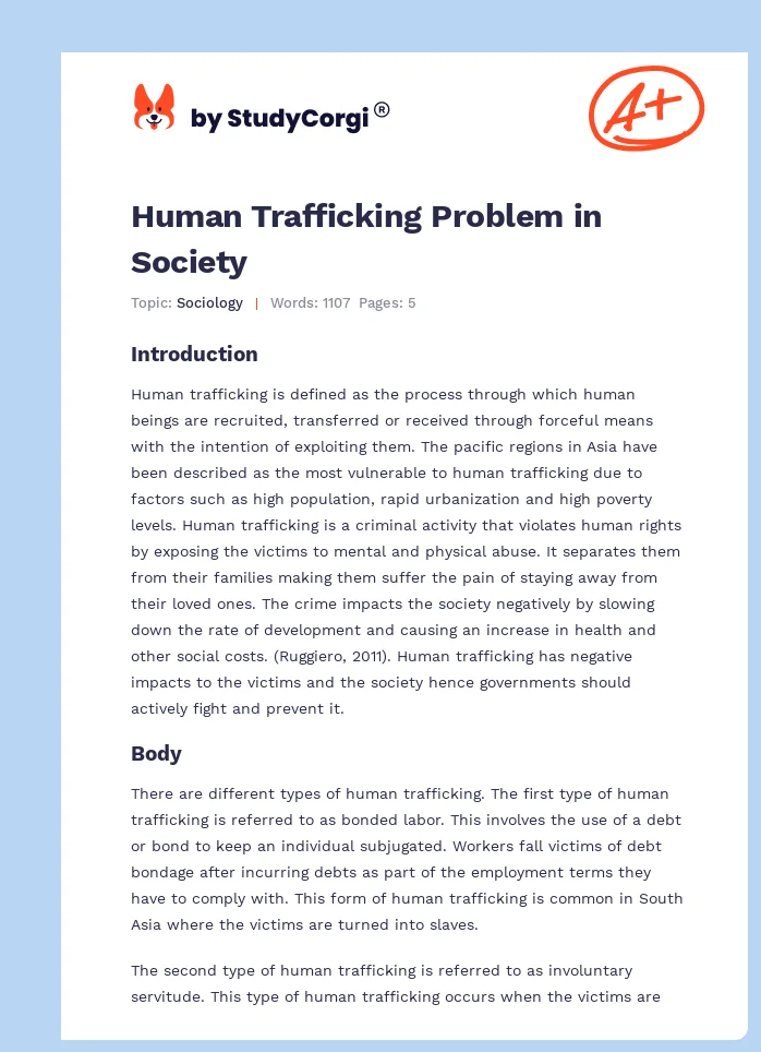 Human Trafficking Problem in Society. Page 1