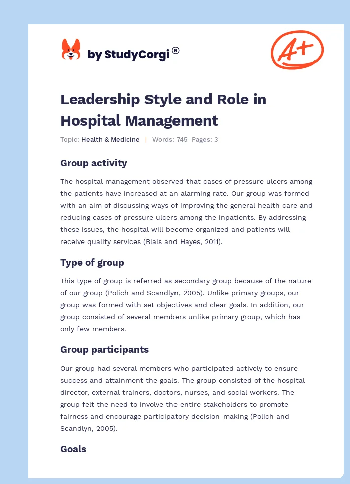 Leadership Style and Role in Hospital Management. Page 1