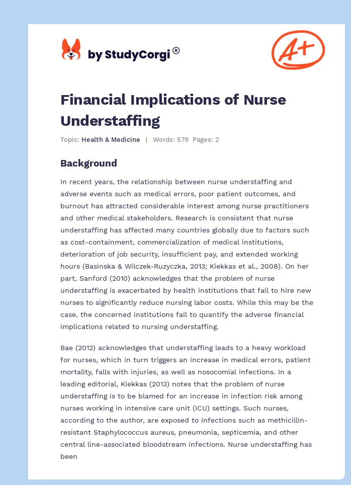 Financial Implications of Nurse Understaffing. Page 1