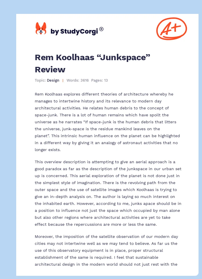 Rem Koolhaas “Junkspace” Review. Page 1
