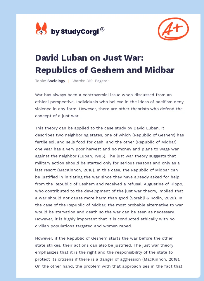 David Luban on Just War: Republics of Geshem and Midbar. Page 1
