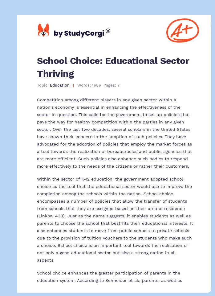 School Choice: Educational Sector Thriving. Page 1