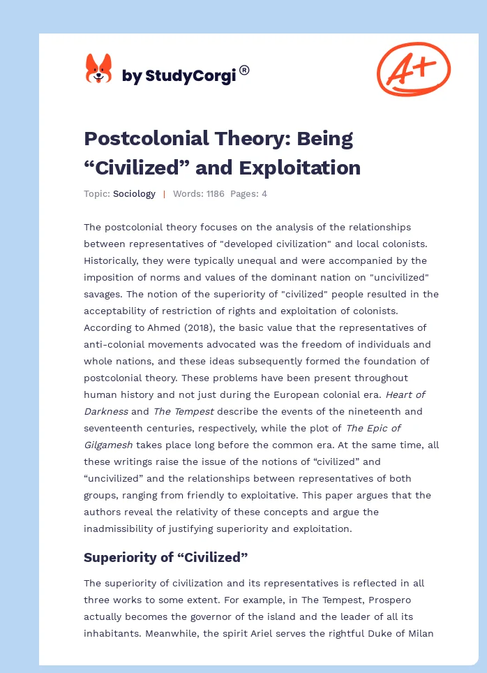 Postcolonial Theory: Being “Civilized” and Exploitation. Page 1