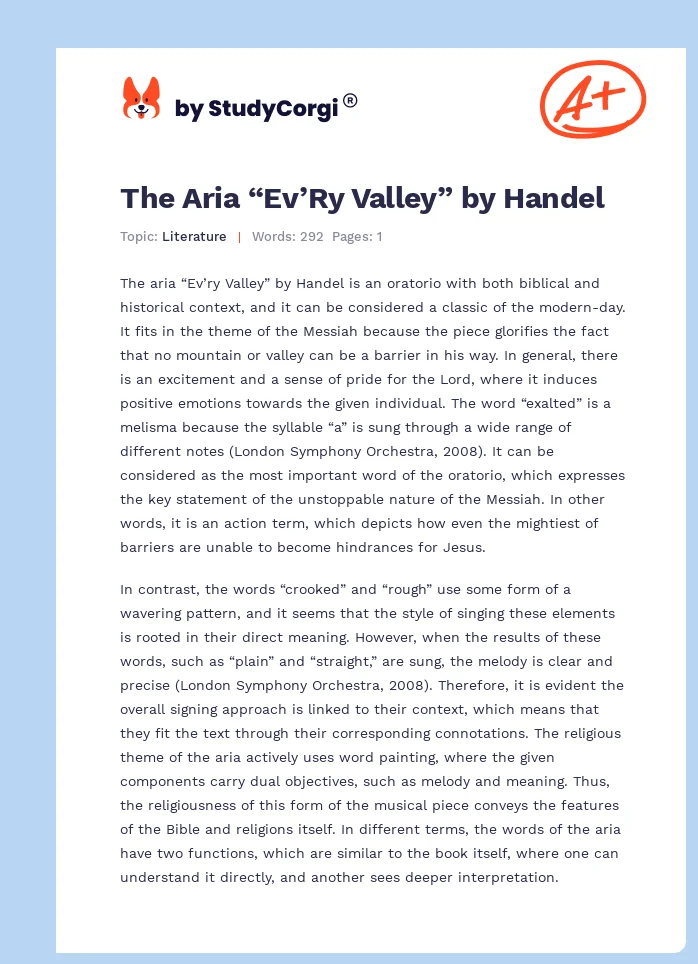 The Aria “Ev’Ry Valley” by Handel. Page 1