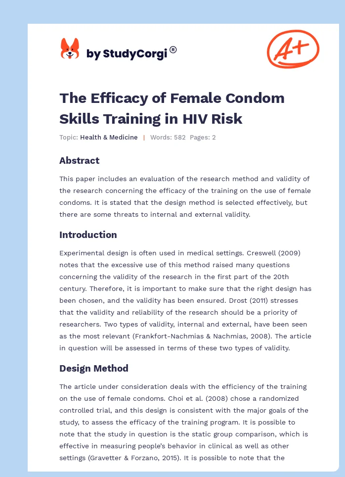 The Efficacy of Female Condom Skills Training in HIV Risk. Page 1