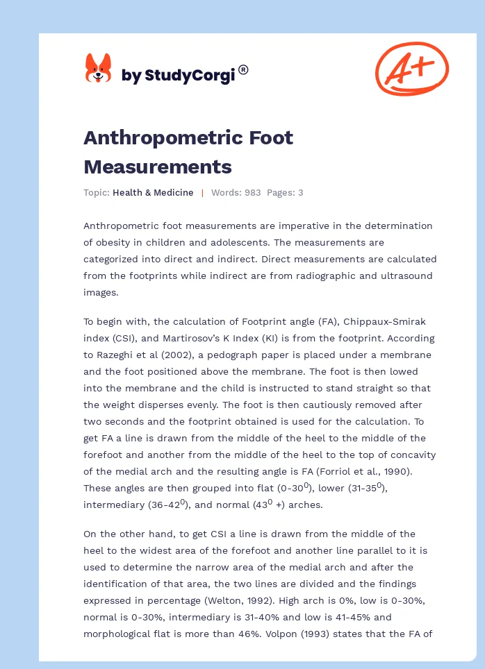 Anthropometric Foot Measurements. Page 1