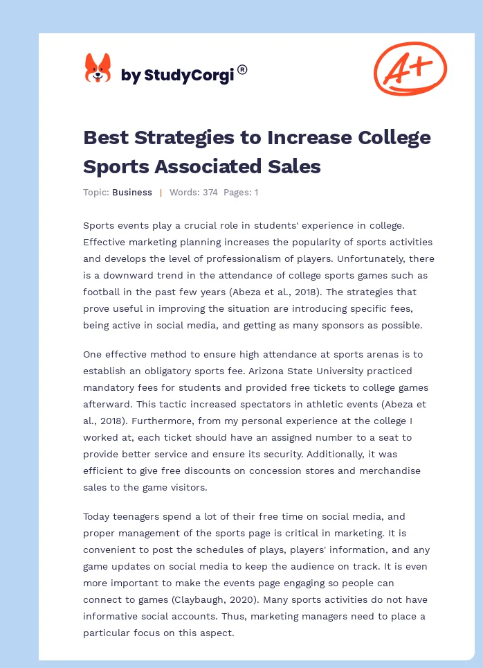 Best Strategies to Increase College Sports Associated Sales. Page 1