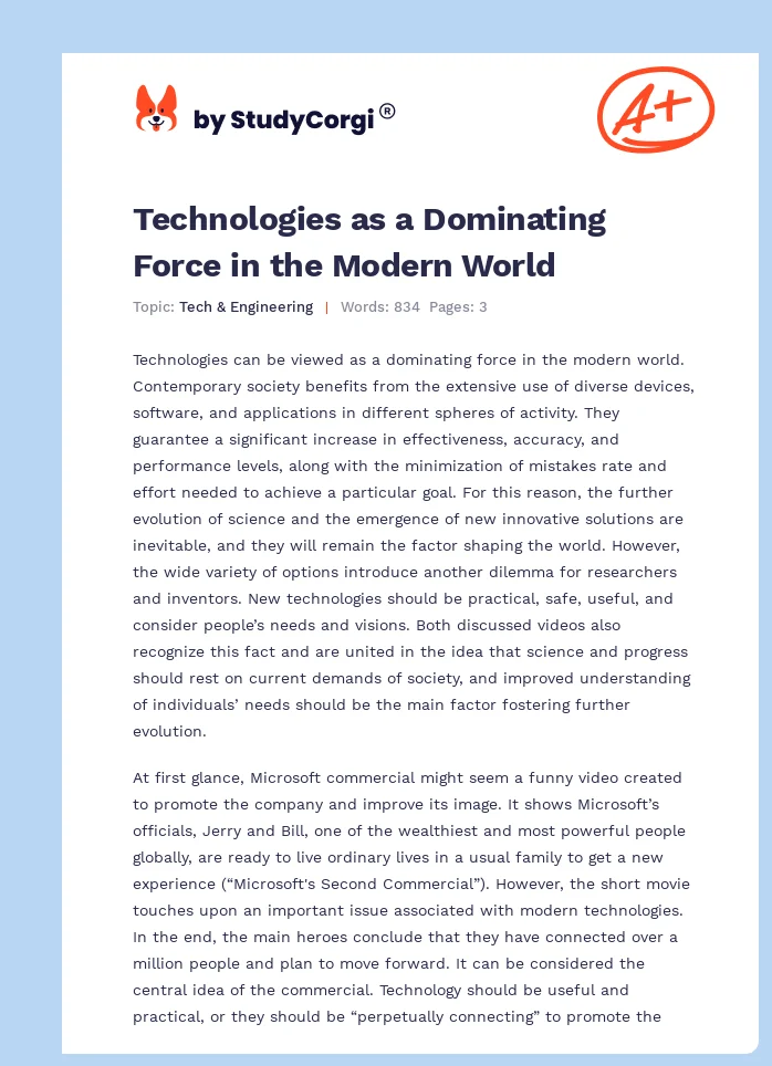 Technologies as a Dominating Force in the Modern World. Page 1