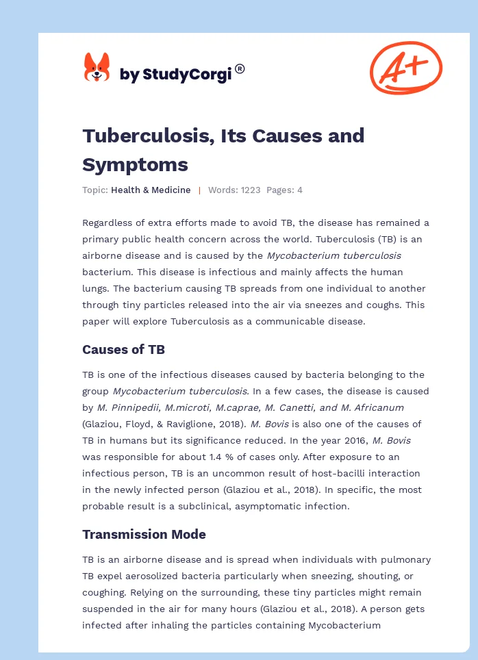 Tuberculosis, Its Causes and Symptoms. Page 1
