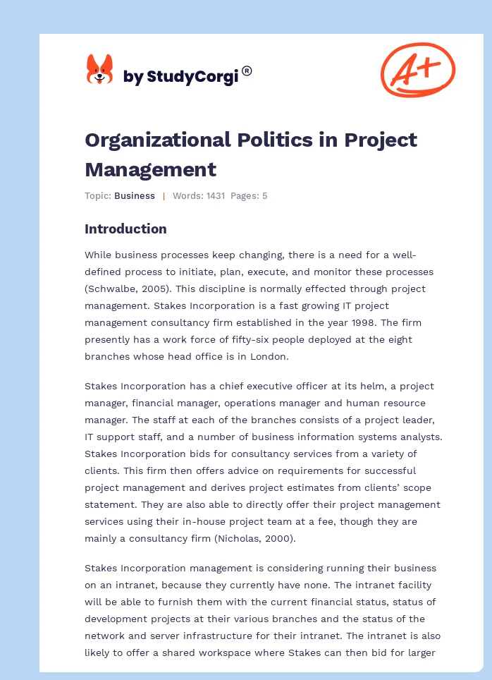 Organizational Politics in Project Management. Page 1