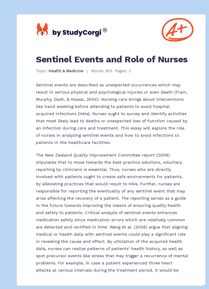 Sentinel Events and Role of Nurses. Page 1