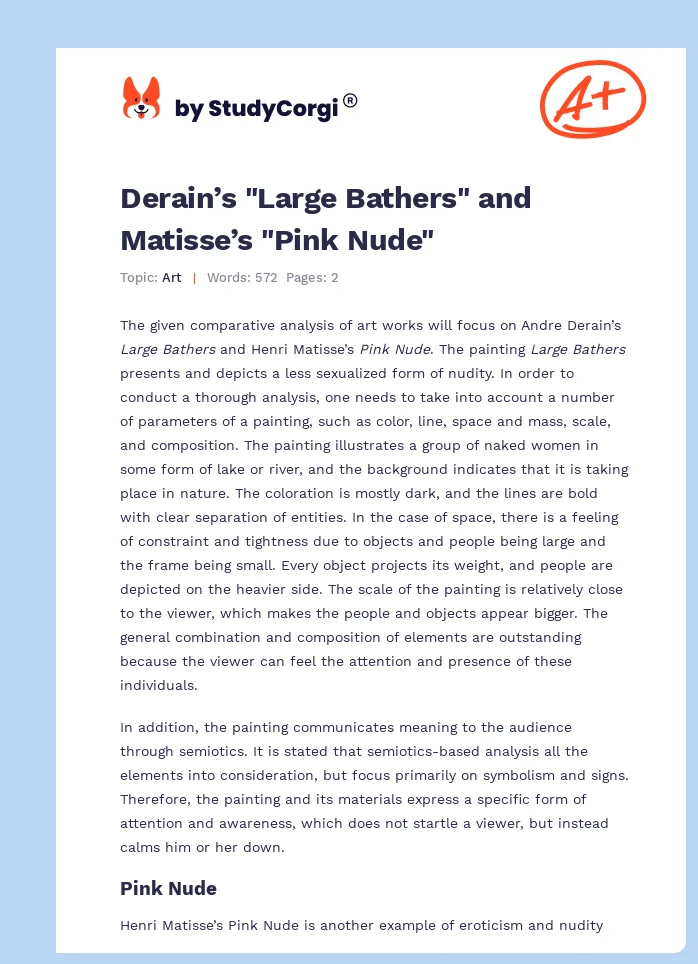 Derain’s "Large Bathers" and Matisse’s "Pink Nude". Page 1