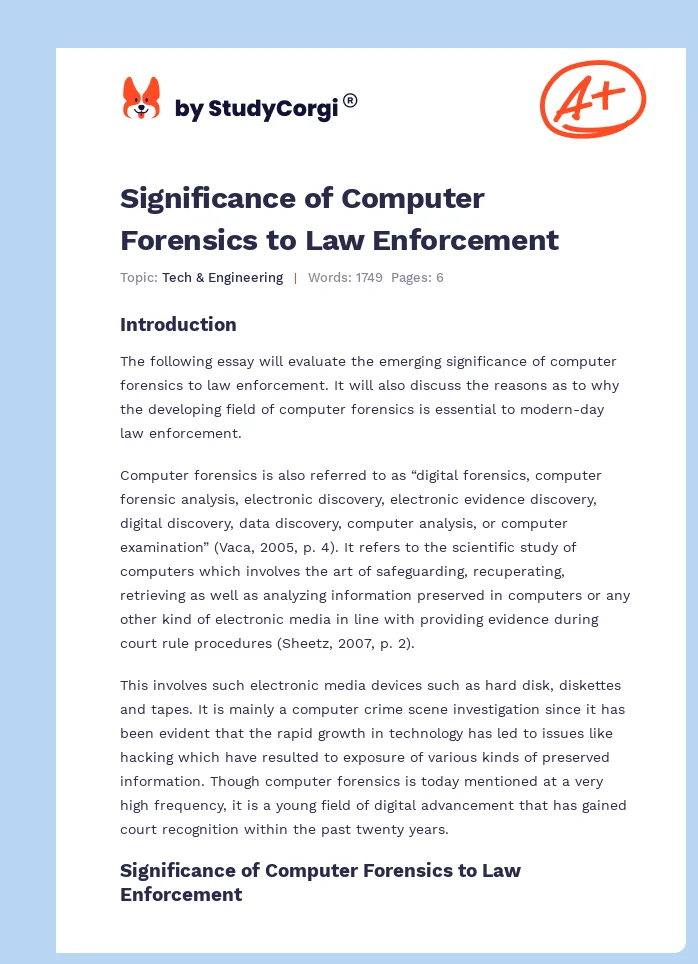 Significance of Computer Forensics to Law Enforcement. Page 1