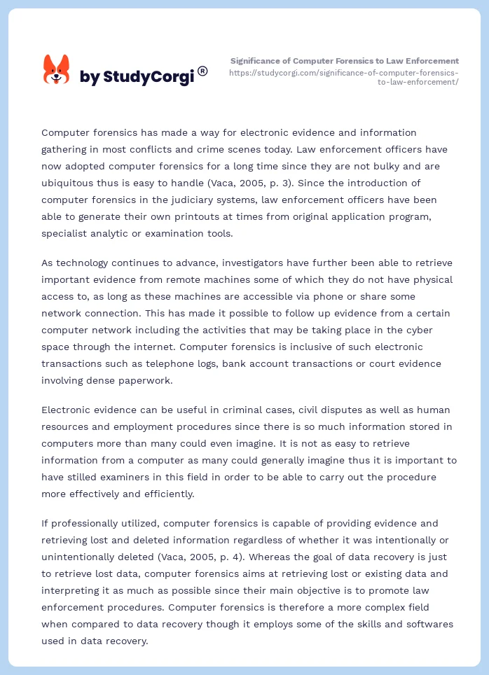 Significance of Computer Forensics to Law Enforcement. Page 2