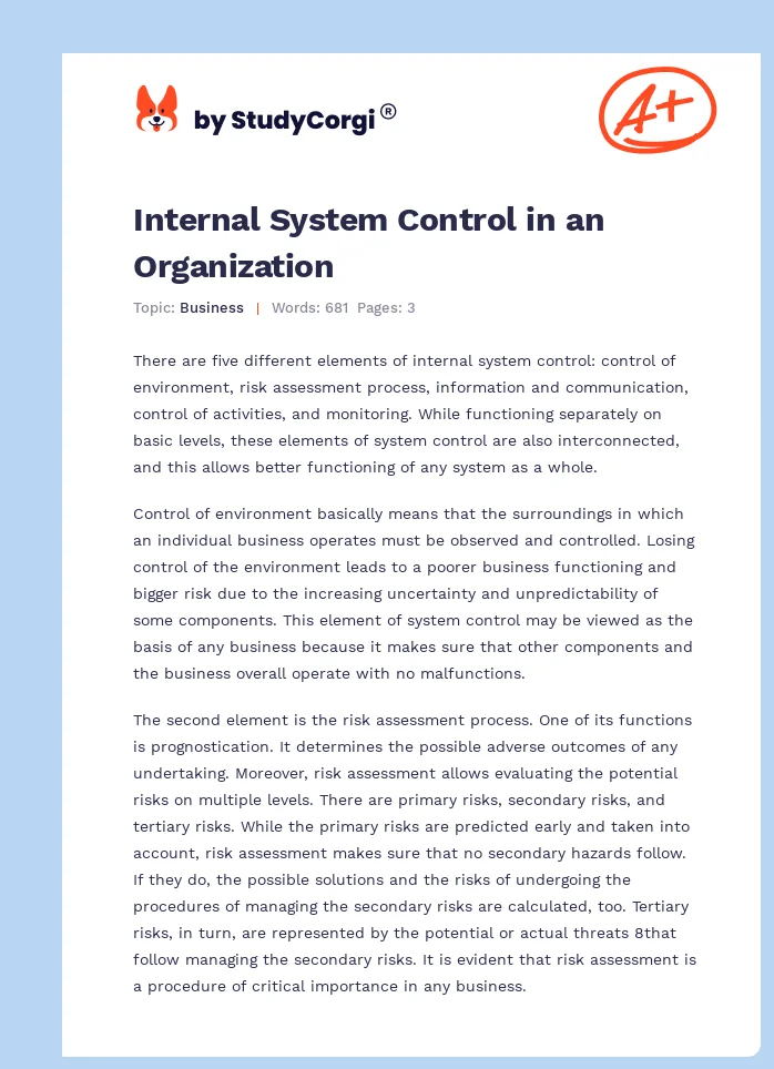 Internal System Control in an Organization. Page 1