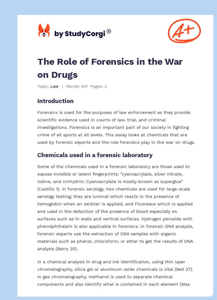 The Role of Forensics in the War on Drugs. Page 1